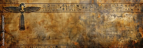 Weathered Hieroglyphic Wallpaper with Vintage Distressed Egyptian Inspired Pattern and Muted Earth Toned Palette