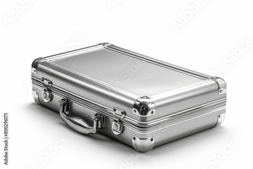 Silver briefcase with shadow on white background