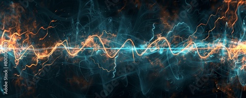 Vibrant energy sound wave with orange and blue light on a dark background