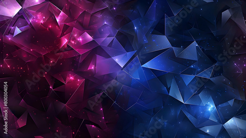 Capture an elaborate geometric pattern, using triangles and hexagons in rich blues and purples, designed to reflect a night sky bursting with stars, portrayed in a high-definition camera technique