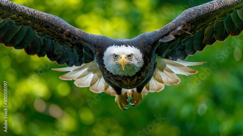 Cl;ose up of bald eagle in flight