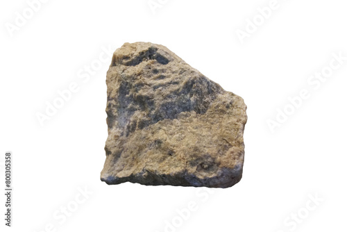 Raw skarn metamorphic rock specimen isolated on white background.