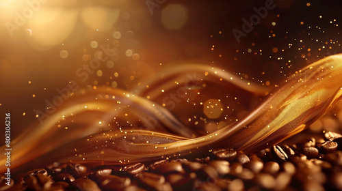 Coffee beans and flowing liquid chocolate.