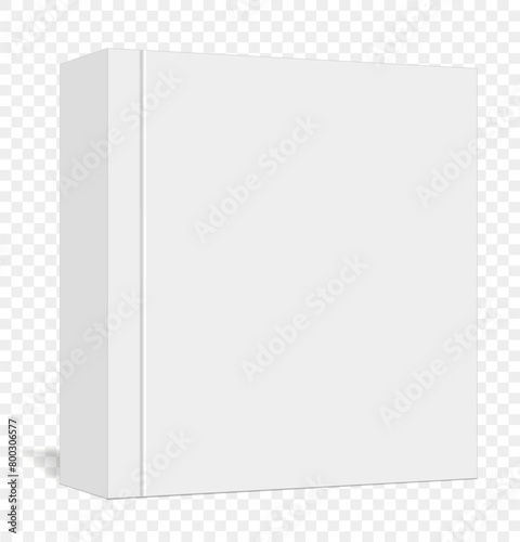 A mockup of a closed, vertically standing thick paperback book, notepad, organizer, made in perspective on a transparent background. 3d Vector illustration. The width of the book can be easily changed