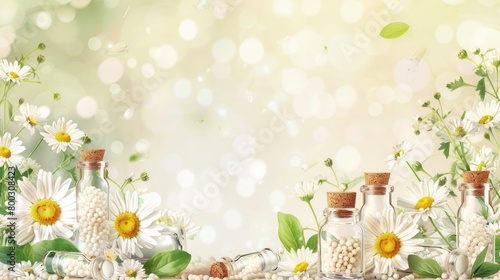 Homeopathic Remedies and Chamomile Flowers Illustration