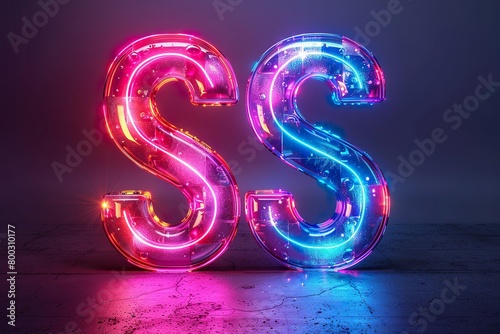 Letter S - colorful glowing outline alphabet symbol on blue lens isolated white background
