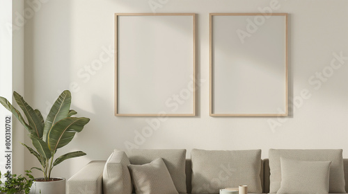 Sala moderna branca com um quadro em branco na parede