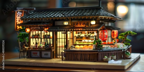 Miniature concept. Japanese restaurante. Sushi bar.