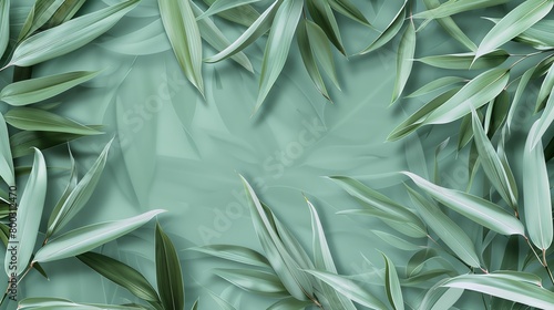 Bamboo leaf pattern, seamless design, tranquil jade background, perfect for a spa and relaxation magazine cover, from above