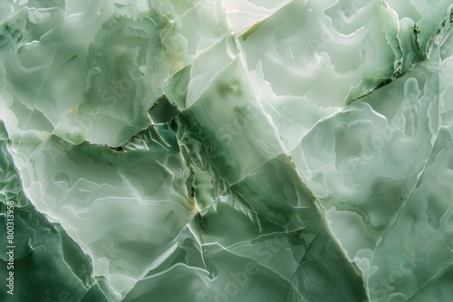 Close up green jade with dreamy ice mountain pattern background.