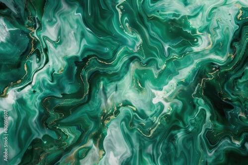 Fluid art featuring jade green abstract drips and waves.