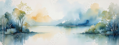 Serene watercolor abstraction, Tranquil hues merging harmoniously in a peaceful background.