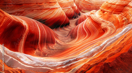 Majestic red rock formations of a canyon with layered striations, a natural sculpture carved by geological processes