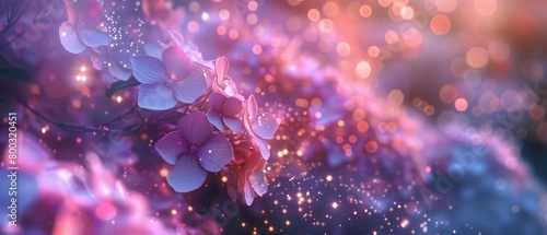 Luminescent Bloom Brilliance: Wildflower mophead hydrangea blooms with brilliant luminescence akin to stardust.