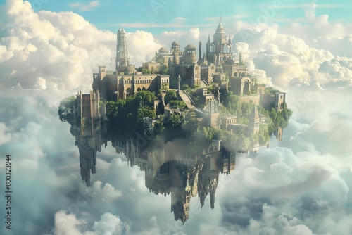Visualize an enchanting floating cityscape