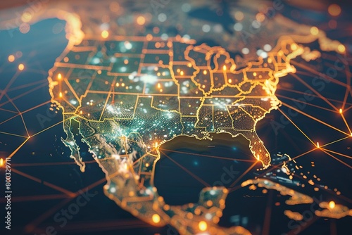 Global Connectivity: Digital Map of America,Interconnected Americas: Digital Network Map