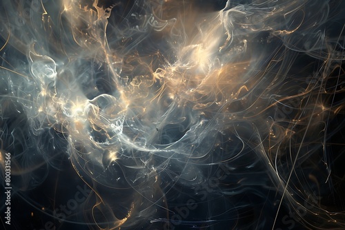 Ethereal tendrils of light intertwine on an abstract background, creating an atmosphere of celestial mystery.