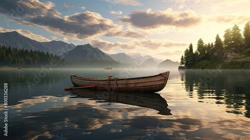 Boat in the lake. beautiful landscape