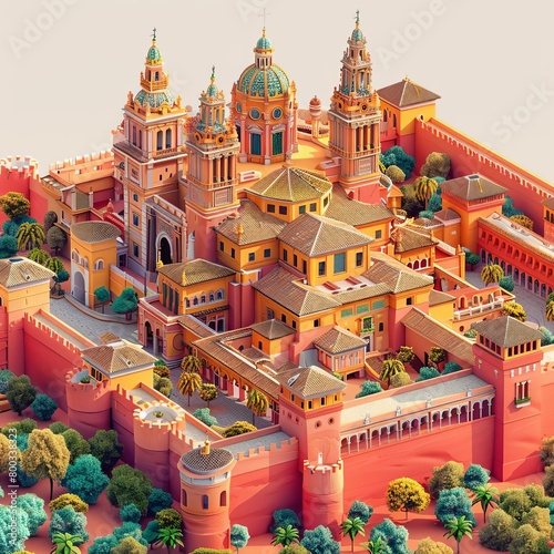 Photorealistic 3D rendering of a Spanish-style mission