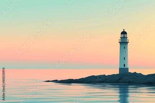Pastel gradient background with a majestic lighthouse guiding vessels through a tranquil ocean.
