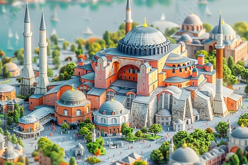 Generate an image of Hagia Sophia as if it was a miniature model.