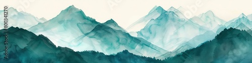 Abstract teal and blue watercolor mountain landscape