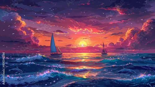 Craft an image depicting an idyllic sunset seascape