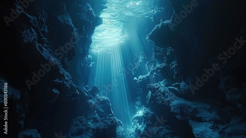 Underwater Sea Deep Abyss With Blue Sun light