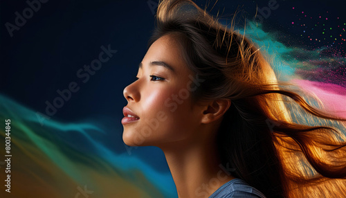 風を受ける女性の横顔