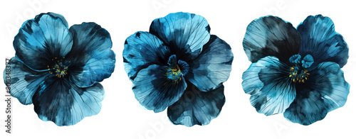 Set of Blue flower bunch watercolor isolated on white background