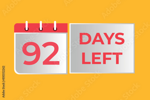 92 days to go countdown template. 92 day Countdown left days banner design. 92 Days left countdown timer