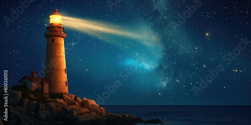 Nighttime Beacon Illuminating Starry Skies, Nautical Charm