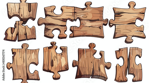 Pieces of wooden puzzle on white background Vector il