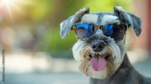 Funny smiling dog. Miniature Schnauzer with sunglasses AI generated
