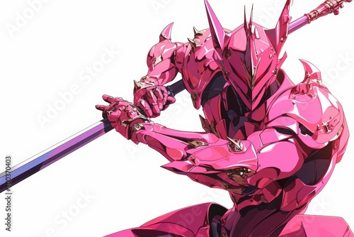 A pink robot standing with a sword in its hand
