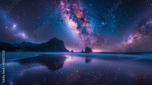Starry Night Magic at New Zealand Beach, generative ai