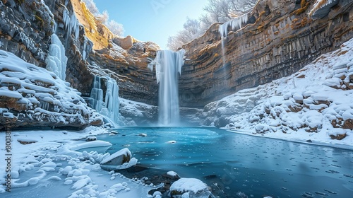 Icy Majesty: Frozen Waterfall in Iceland, generative ai