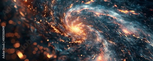 A swirling vortex of glowing particles morphing into geometric shapes, representing the everchanging nature of the future 