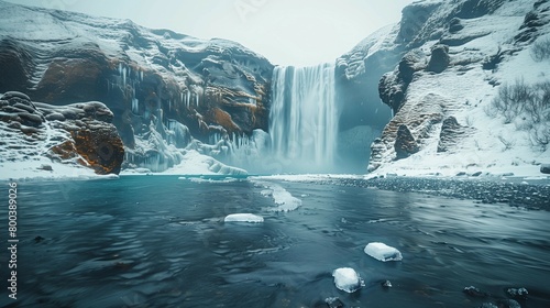 Nature's Frozen Fury: Icelandic Waterfall, generative ai