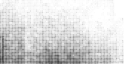 Halftone abstract pattern dot background and texture with overlay grunge effect. Seamless retro comic halftone frame or polka dot pop art line. Black and white dotted gradient halftone background. 