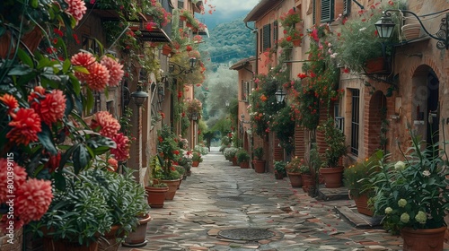 Romantic Italian Village Scene, generative ai
