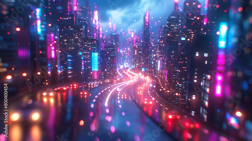 Abstract cityscape twists and turns in neon.