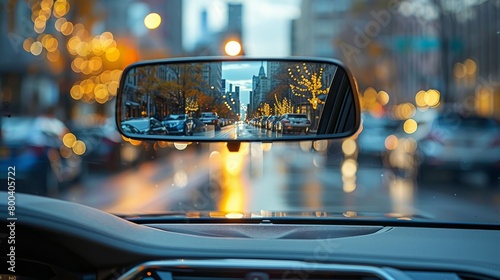 Adjustment of the rear-view mirror to the windshield's perspective.