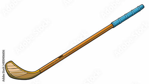 A typical field hockey stick is approximately 36 inches in length and has a slim tapered shape. Its handle is wrapped with grippy material making it. Cartoon Vector.