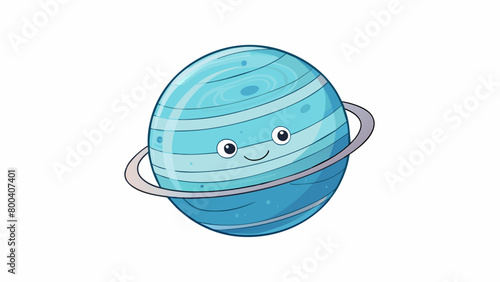 From a distance Neptune looks like a giant marble with faint rings encircling its gaseous body. on white background . Cartoon Vector.