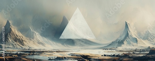 Surreal landscape with a white triangle