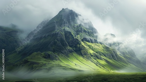 2d illustration of an amazing beautiful green mountain