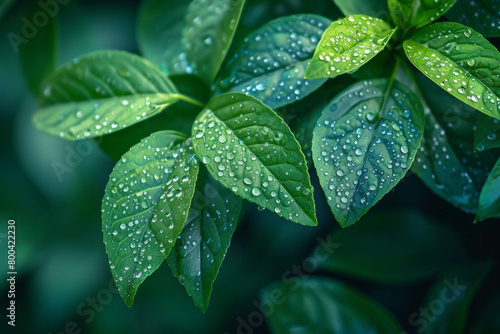 A serene depiction of morning dew on leaves, highlighting the delicate balance of natural water cycles,
