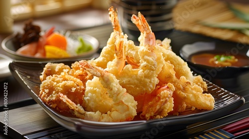 Crispy tempura shrimp and vegetables served with dipping sauce