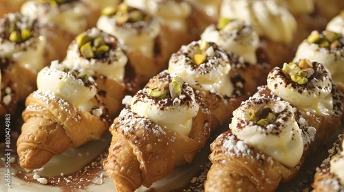 Decadent cream-filled pastries topped with pistachios